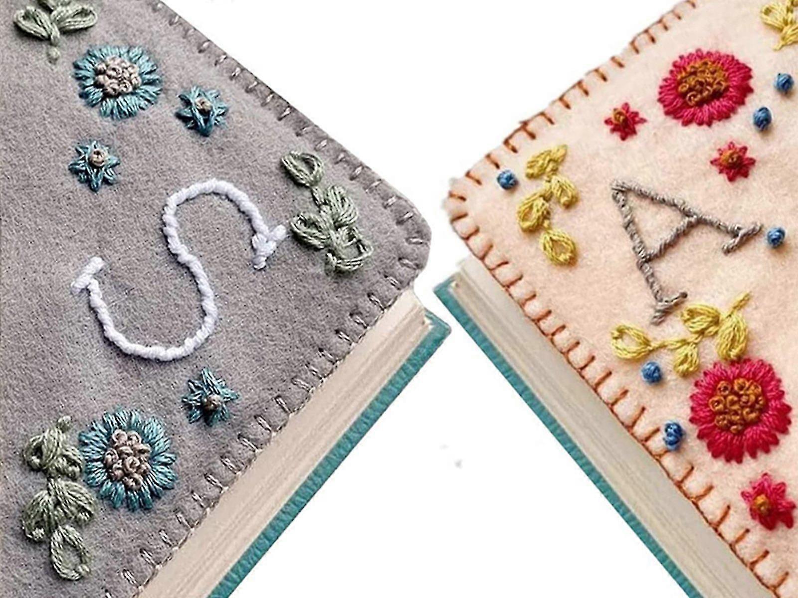 2PCS Hand Stitched Embroidered Corner Bookmarks Fall Winter