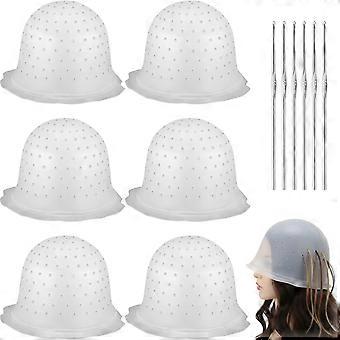 6-piece silicone highlighting cap set, pre-punched, reusable, with needles, professional hair coloring tools, suitable for salons, homes, men and wo