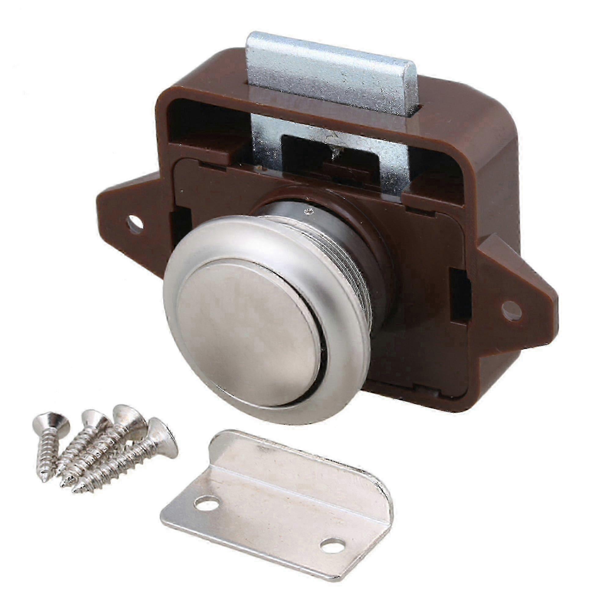Caravan Push Button Latch - Easy Access Cabinet Lock Brown/Silver