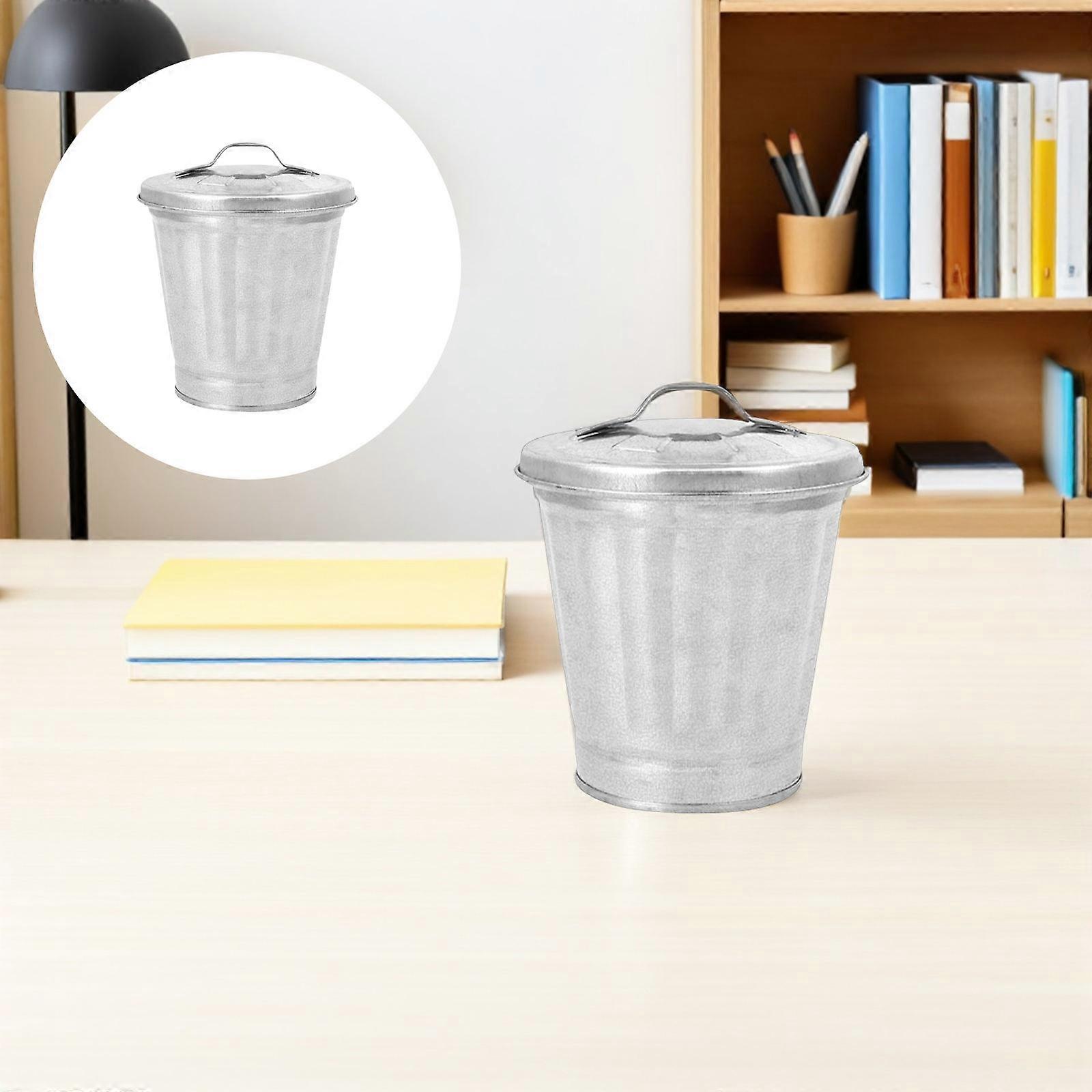 Small Trash Can Desktop for Storage 2Pcs Silver Multipurpose Garbage Containers