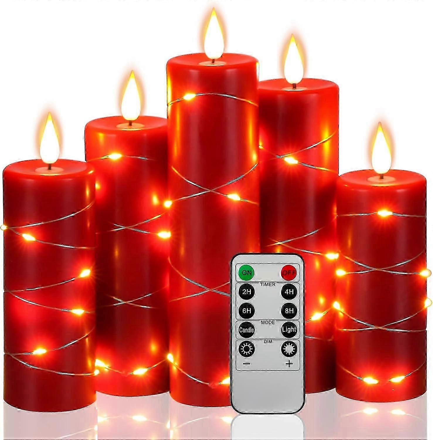 LED Candles, 5 Pack LED String Lights, 360 Degree Viewing Angle, with Star Clear String Lights, with 10 Key Remote Control, 24 Hour Timer Function, Da