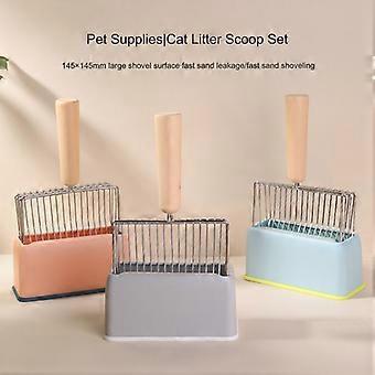 Heavy Duty Metal Cat Litter Scoop with Holder Stand, Large Capacity, Removable Easy-Clean Tray, Space-Saving for Multi-Cat Households, Durable Metal f