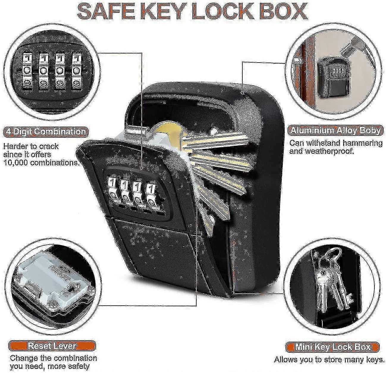 Outdoor Wall - Mounted Mini Key Safe with Resettable 4 - digit Numeric Code