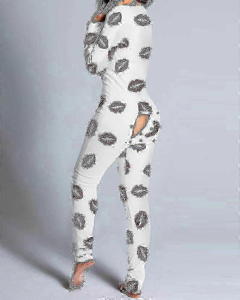Convenient Women's Open Back One-piece Pajamas
