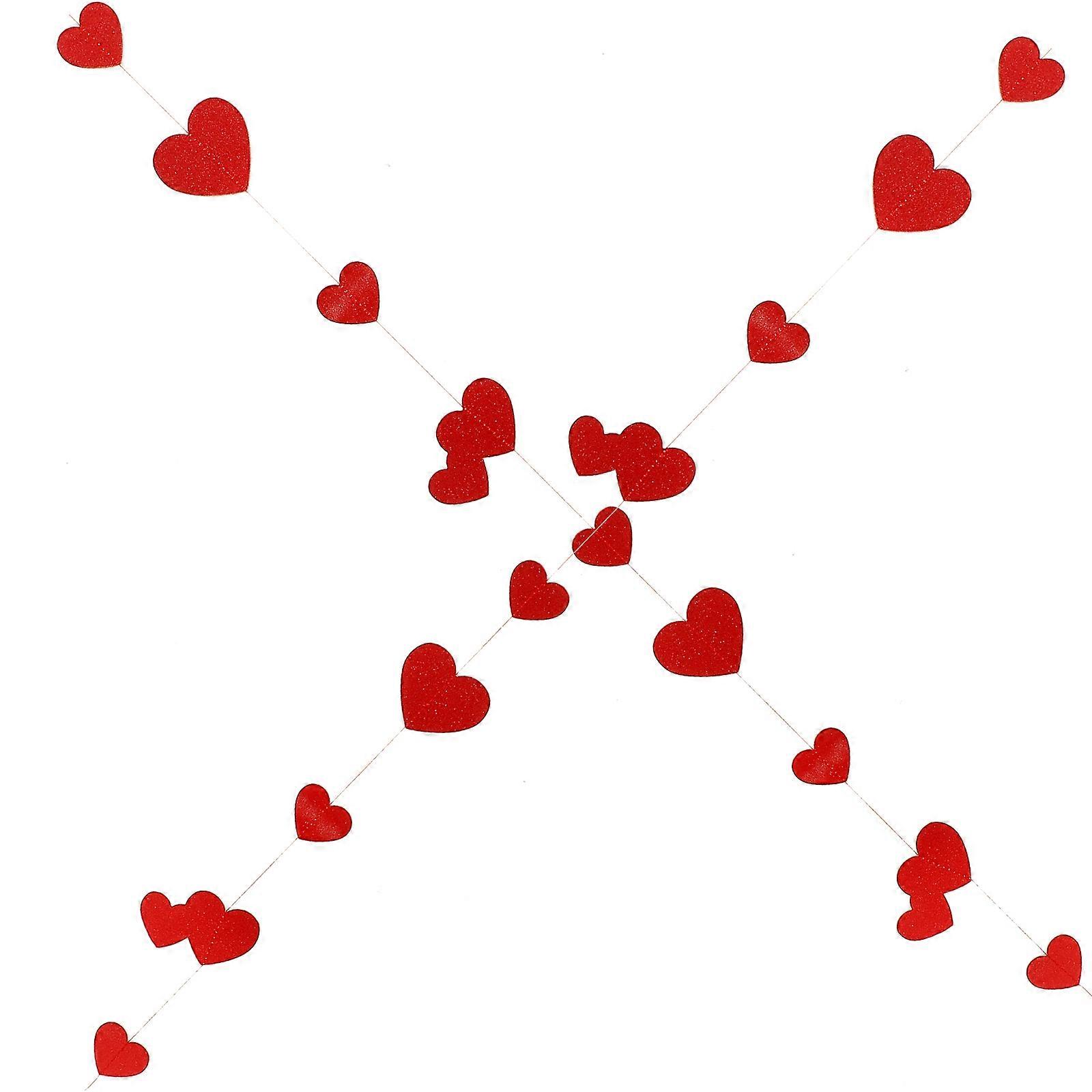Wedding Party Heart String Hanging Decor for Wall 4 Strings Red Glitter