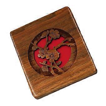 Schlanker, tragbarer Schminkspiegel aus Holz mit Blumenmuster