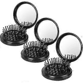 3pcs Folding Travel Hair Brush With Mirror, Mini Comb/wet Brushes, Compact Gift-Good_DJ