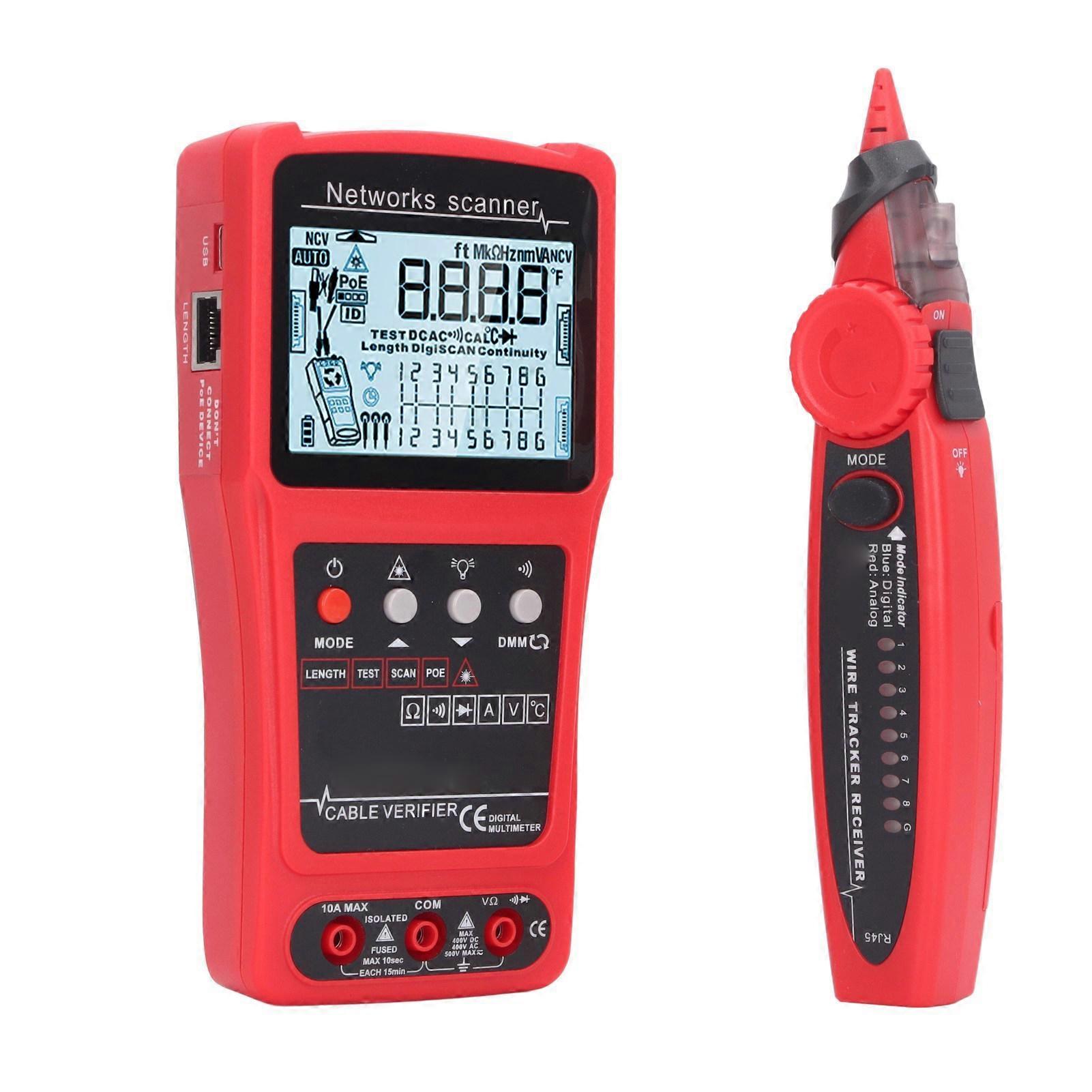 Network Cable Tester Detector LCD Digital Electrical Ethernet Cable Wire Tracer Line Finder with Multimeter Tool Kit