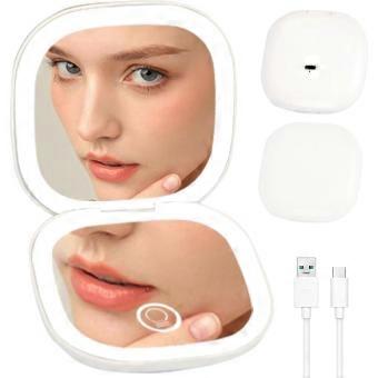Rechargeable LED Makeup Mirror, Double-Sided 1X/10X with 3 Light Colors, Compact Travel