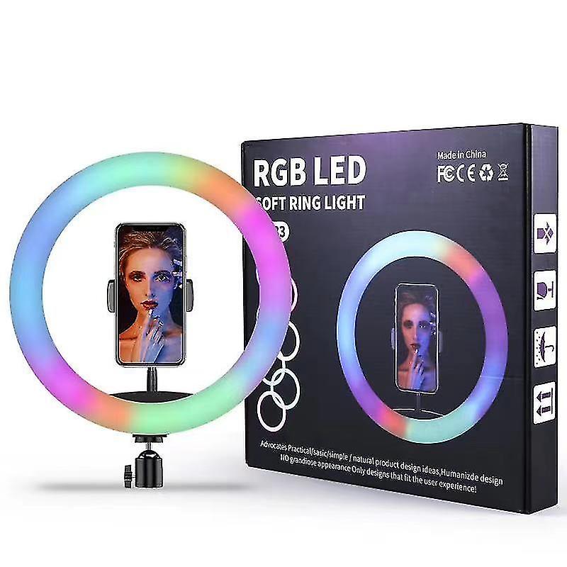 Selfie Flash Dimmable 10 Rgb Led Ring Light Withtripod Stand & Phone Holder-D