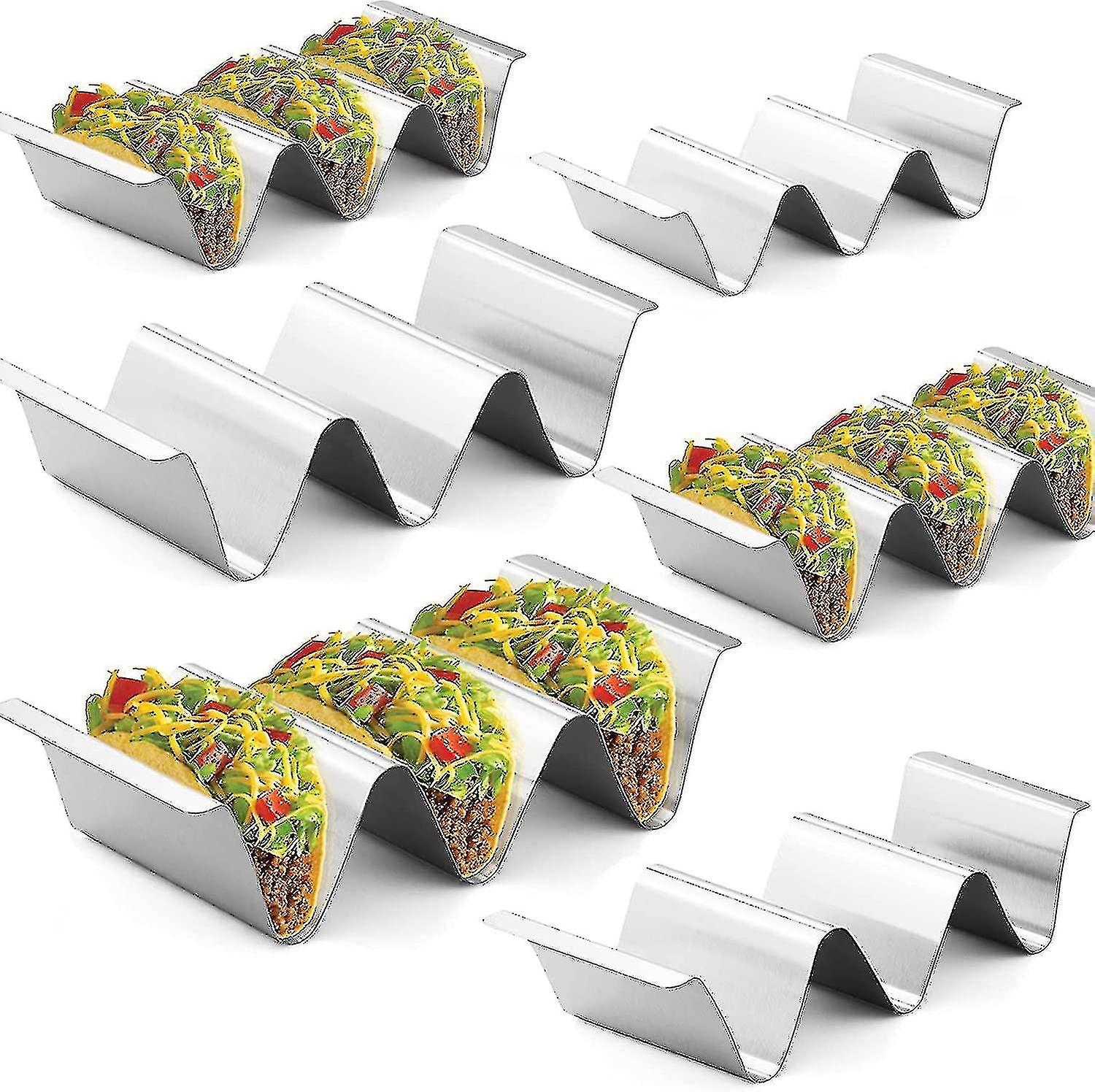 Taco Holder Stand,set Of 6 Stainless Steel Taco Tray,stylish Taco Shell Holders, Rack Holds Up To 3 Tacos Each Keepin