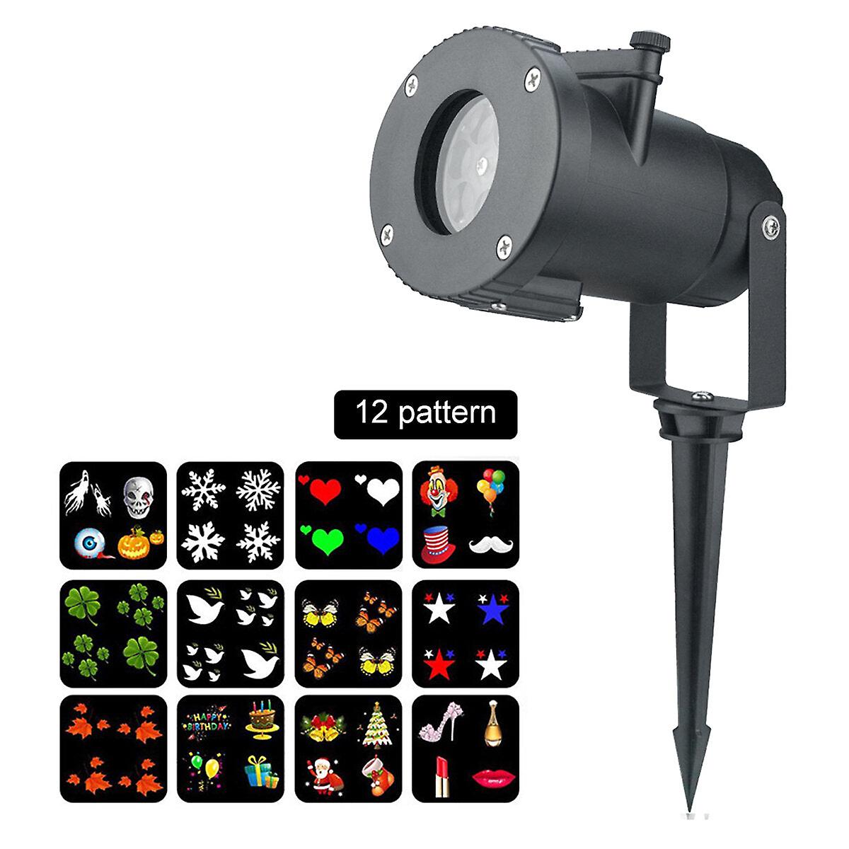 Led Mini Projector Stage Light - Adjustable, Waterproof, Includes 12 Slide Cards