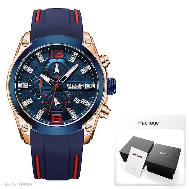 Men's Chronograph Analog Quartz Watch With Date Luminous Hands Waterproof Silicone Rubber Strap Wristswatch For Man