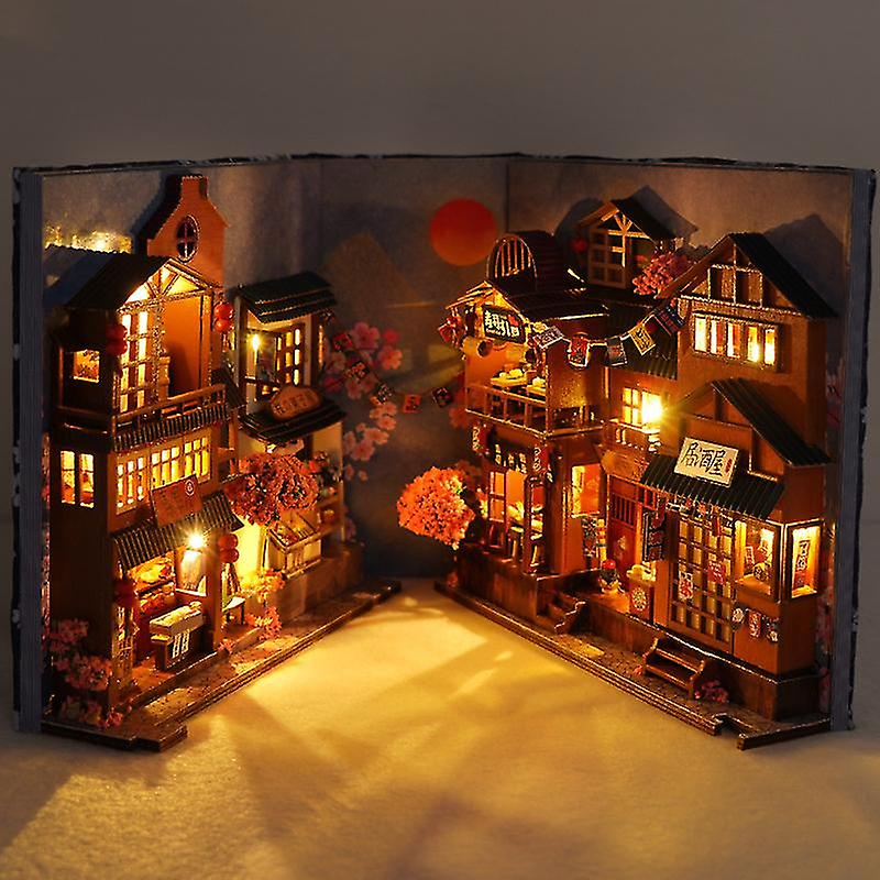 Diy Book Kit, Diy Dollhouse Booknook Kit Bookshelf Insert Decor Alley, Bookends Model Build-creativity Kit With Led Light (sakura House)