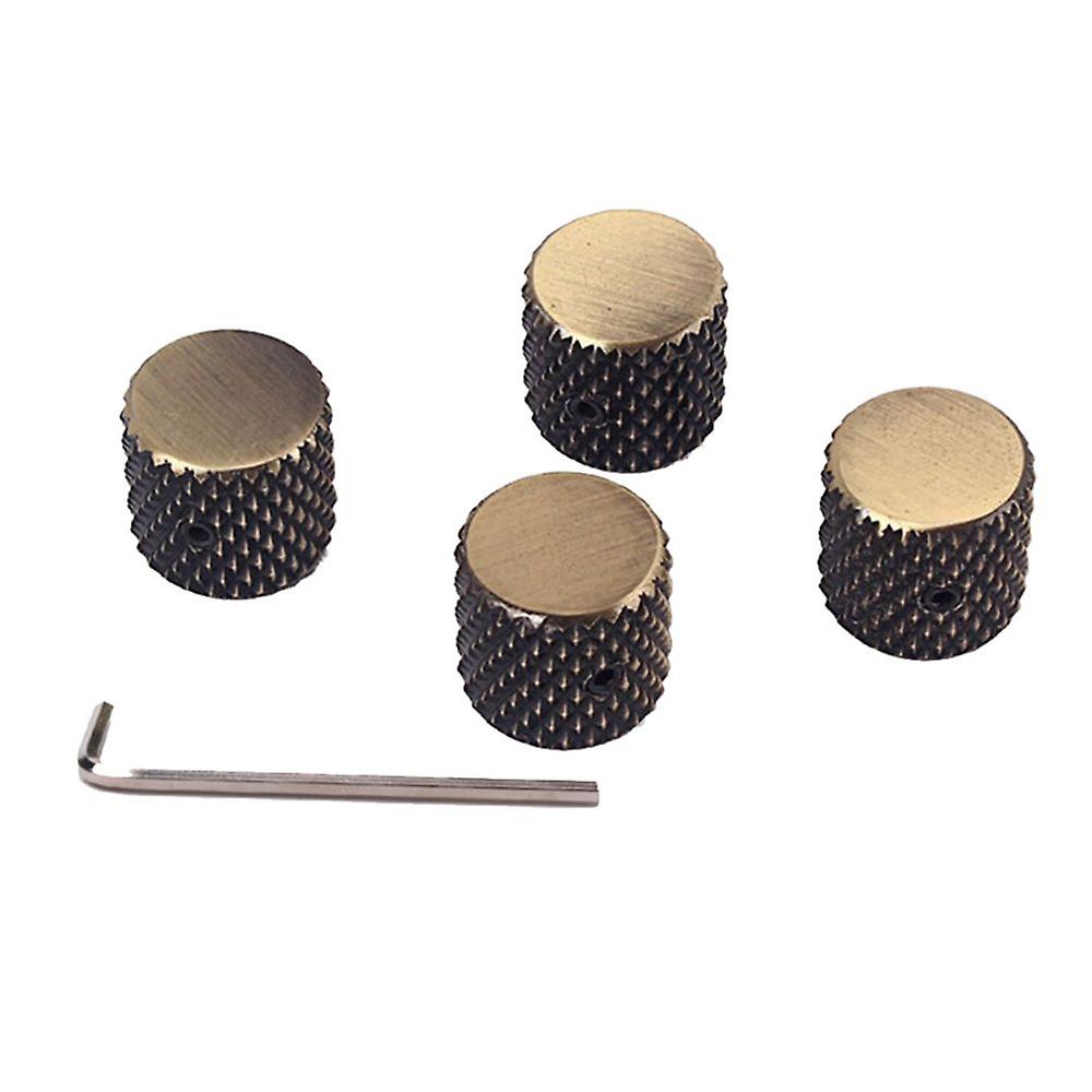 Set Of 4 Bronze Flat Top Guitar Knobs Volume Tone Control Knobs With Tuning Wrench