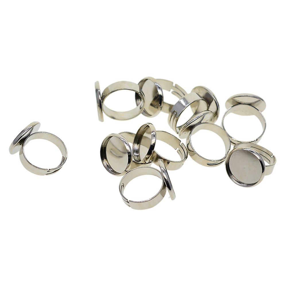 10pcs 16mm White Round Bezel Adjustable Cabochon Tray Platinum Brass Ring