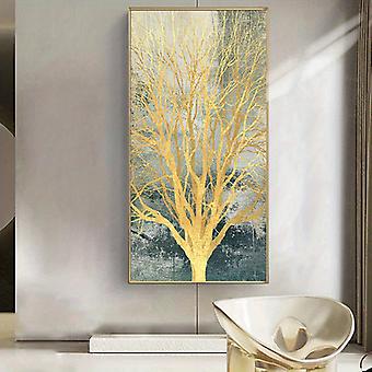 Quadro Su Tela Albero Della Vita 120x30 Cm - Decorazione Astratta Moderna, Senza Cornice, Per Parete