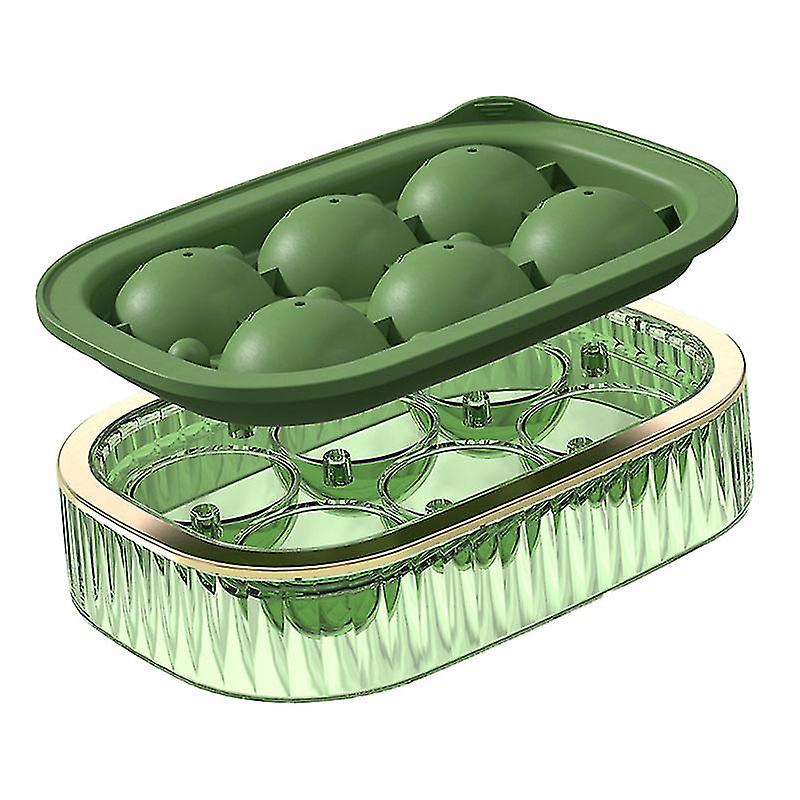 Ice Ball Maker Tray, 6 Round Ice Cubes, Green Silicone Plastic