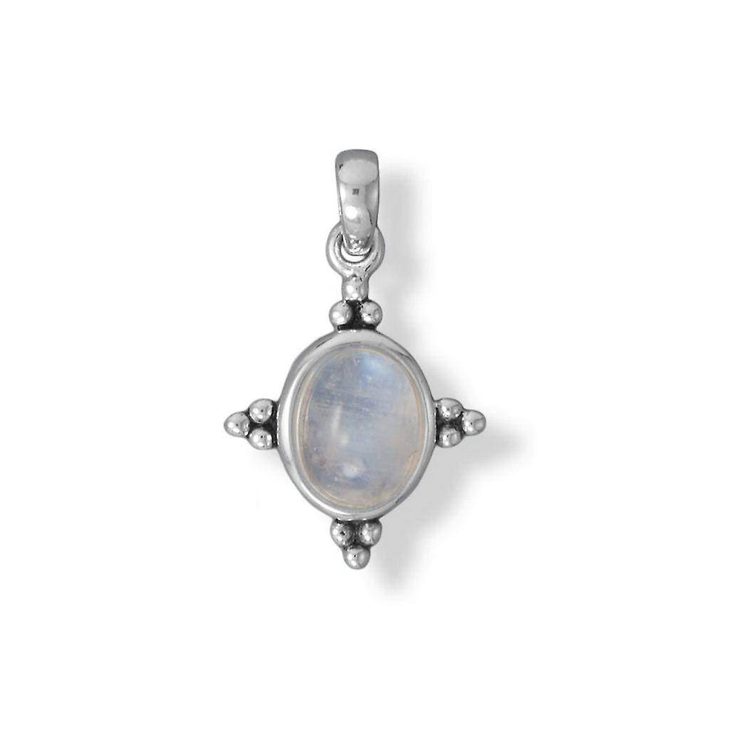 925 Sterling Silver ossidato ovale arcobaleno celeste pietra di luna ciondolo collana con accenti di perline un 9mm x 7mm-ciondolo