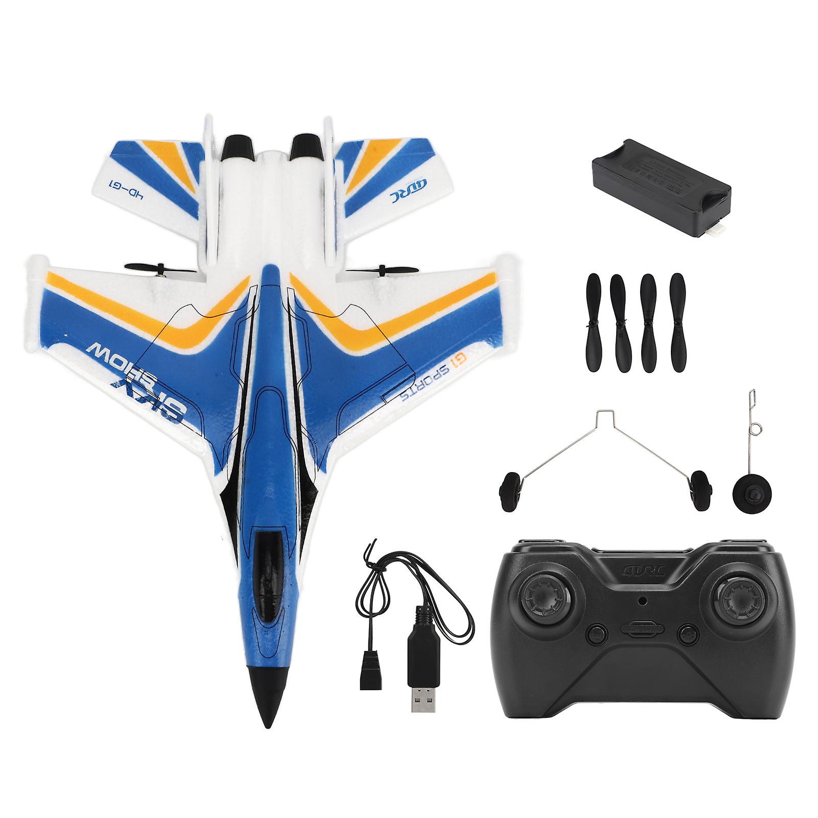 RC Glider Plane Lightweight Flexible Remote Control Airplane with LED Light for Children Blue 1 Battery