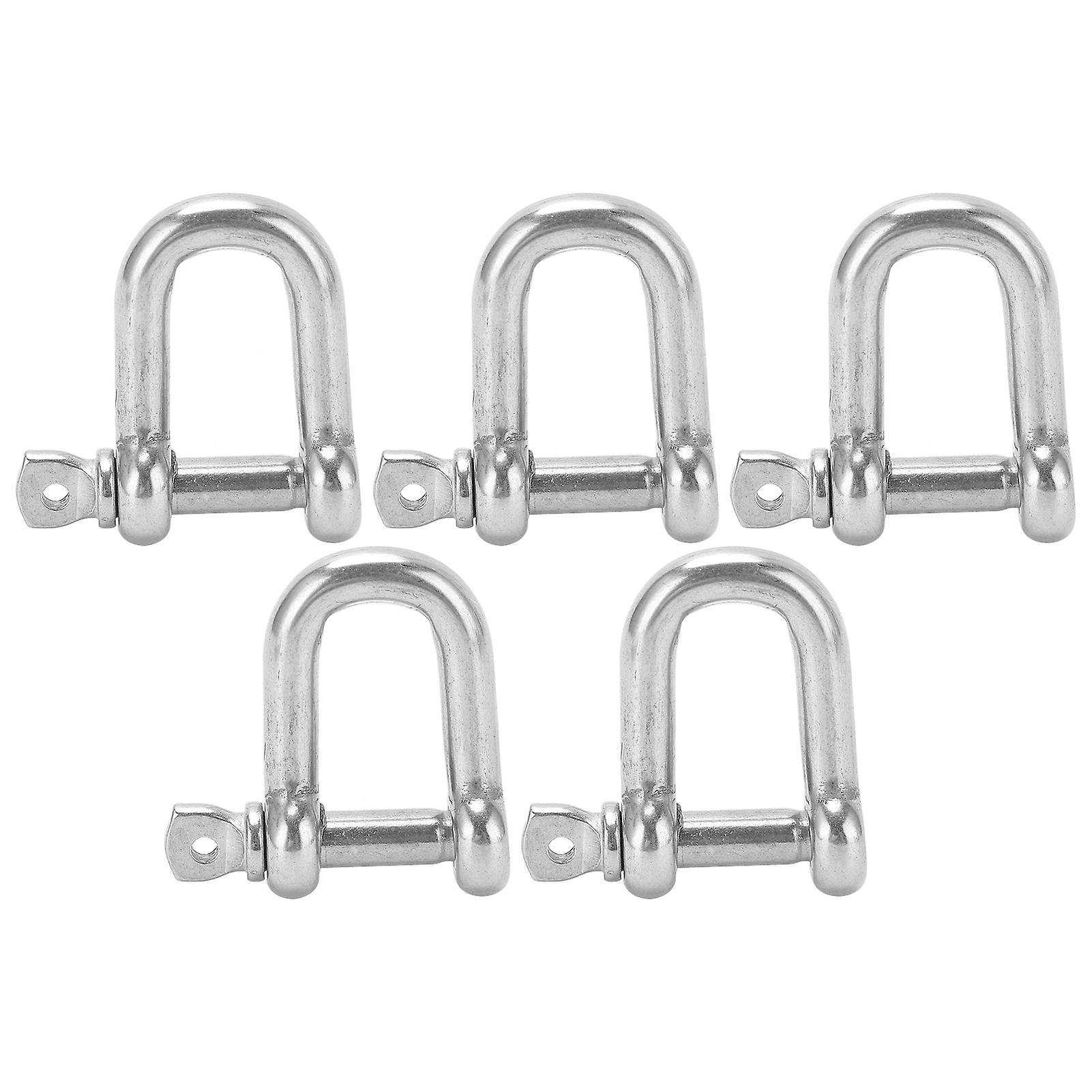 5Pcs M6 Straight D Shackle Short 304 Stainless Steel Breaking D Rigging Shackle Hooks Boat