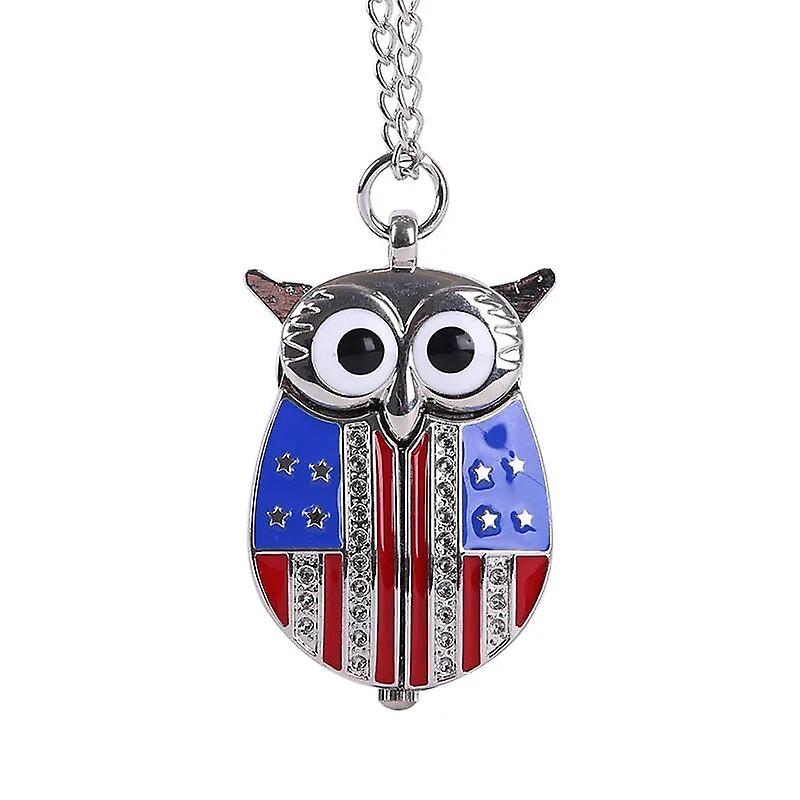 Pocket Watch Retro Big Eyes Colorful Owl Fashion Design Quartz Clock With Necklace Ten Colors Are Available