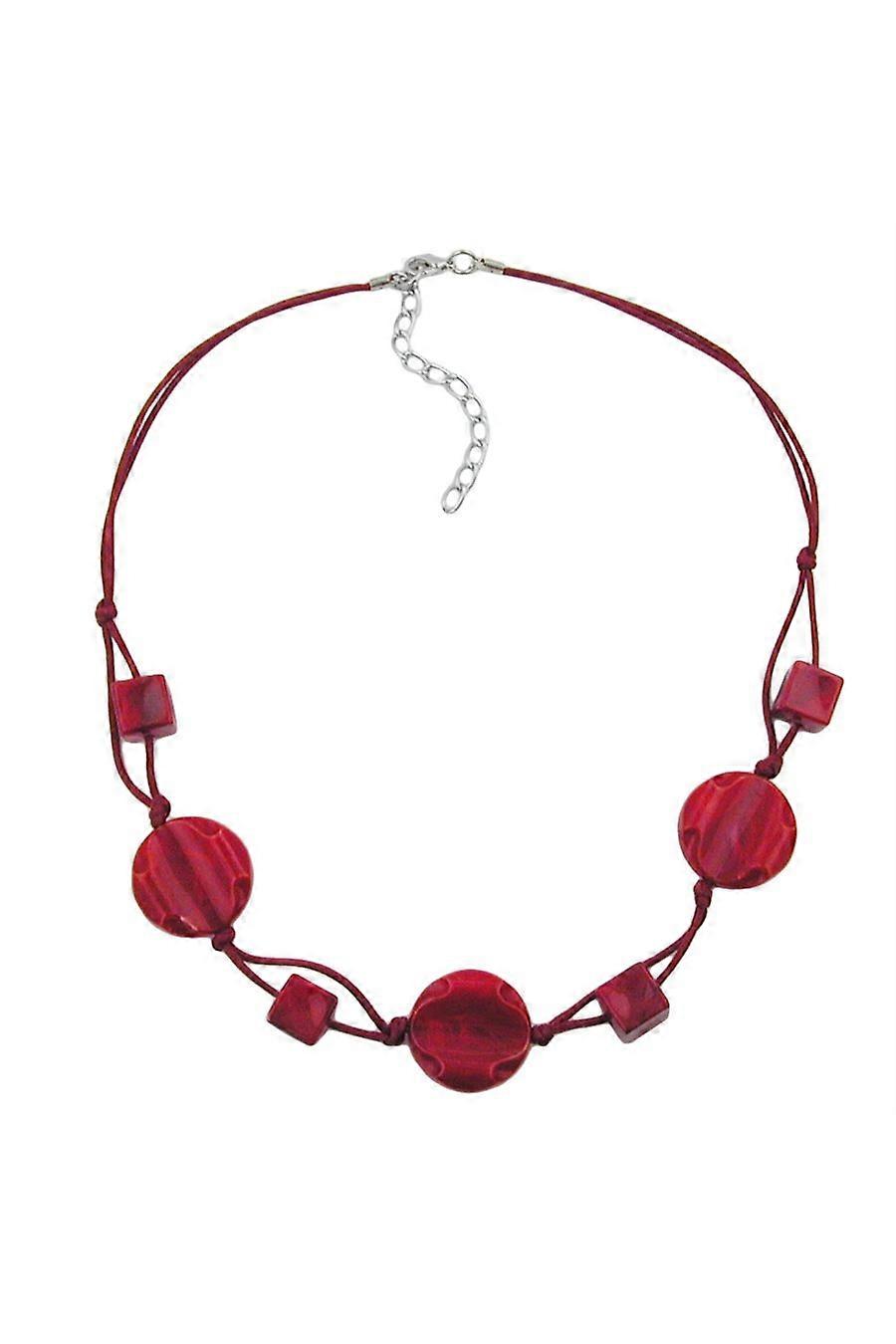Necklace Red Marbled Beads Red Knotted Cord - Gl00525