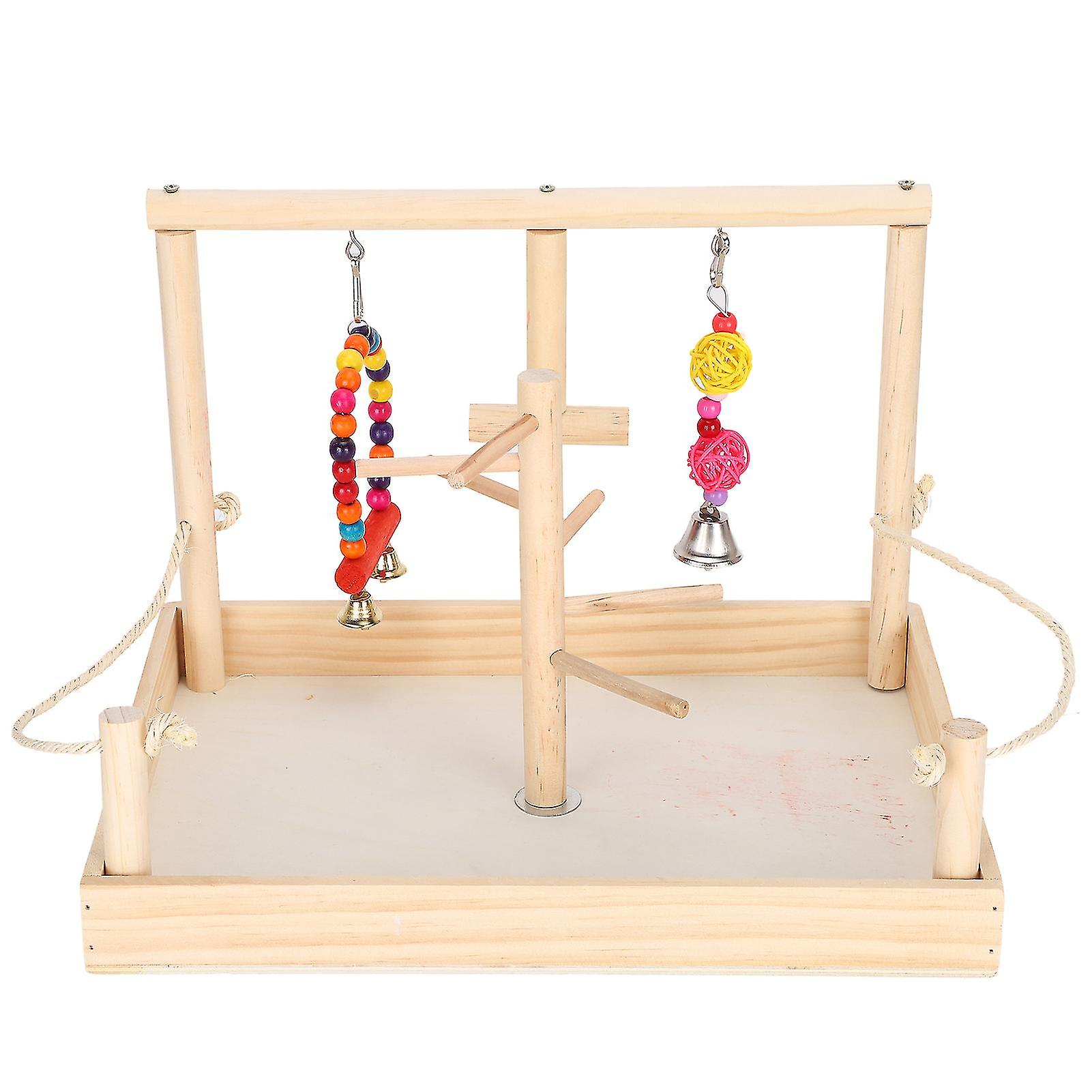 Bird Training Stand - Wooden Parrot Stand With Hanging Toys - Pet Supplies Cage Accessory