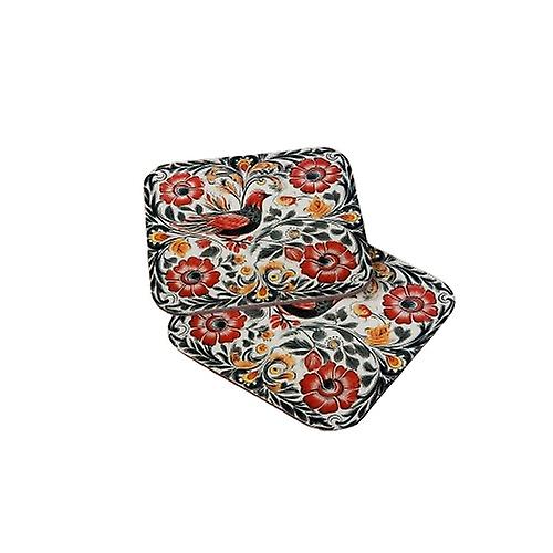 Ethnic Folk Ornament Tile Wood Coaster Set