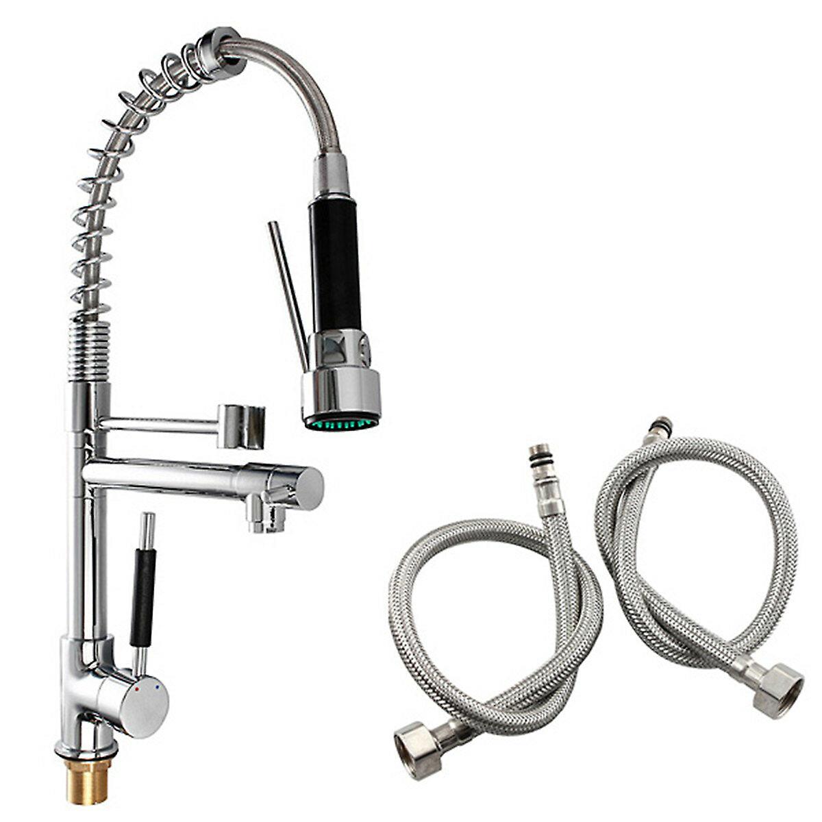 Kitchen Sink Mixer Faucet Pull Out Sparyer Tap 360 Degree Rotation Single Handle Chrome Brass Brushed Collapsible