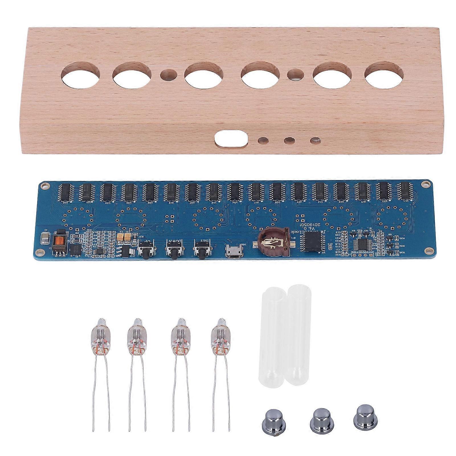 DIY IN14 Glow Tube Clock Kit Beech Wood Shell Module Lamps Assembly USB 5V Interface