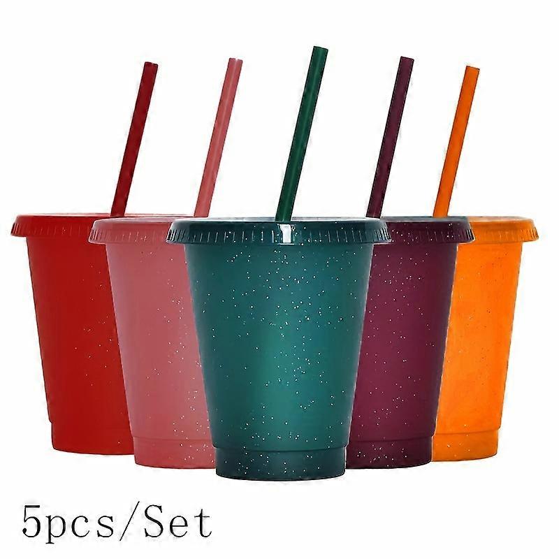 5pc Travel & Party Reusable Plastic Cup Set, 16.9oz/24oz, Straws & Lids Included - Versatile for Cold Drinks