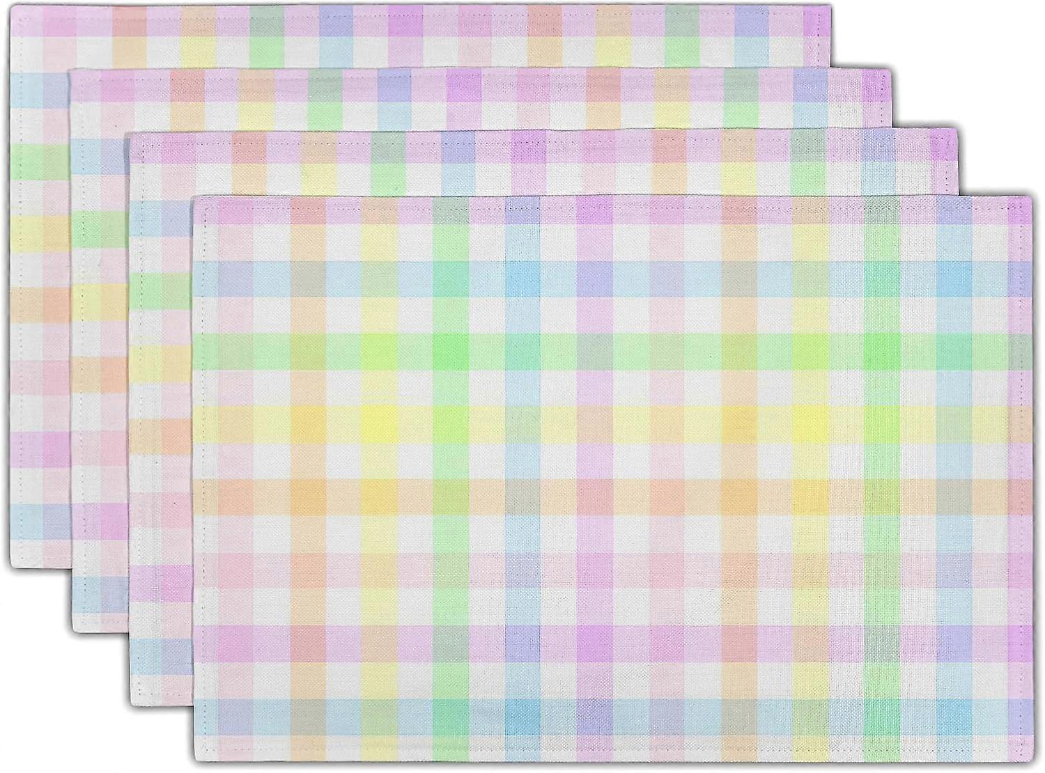 Easter Placemats Set of 4 Colorful Buffalo Check Plaid Non Slip Heat-Resistant Washable Table Place Mats Linen Tablemats for Kitchen Dining Table Home