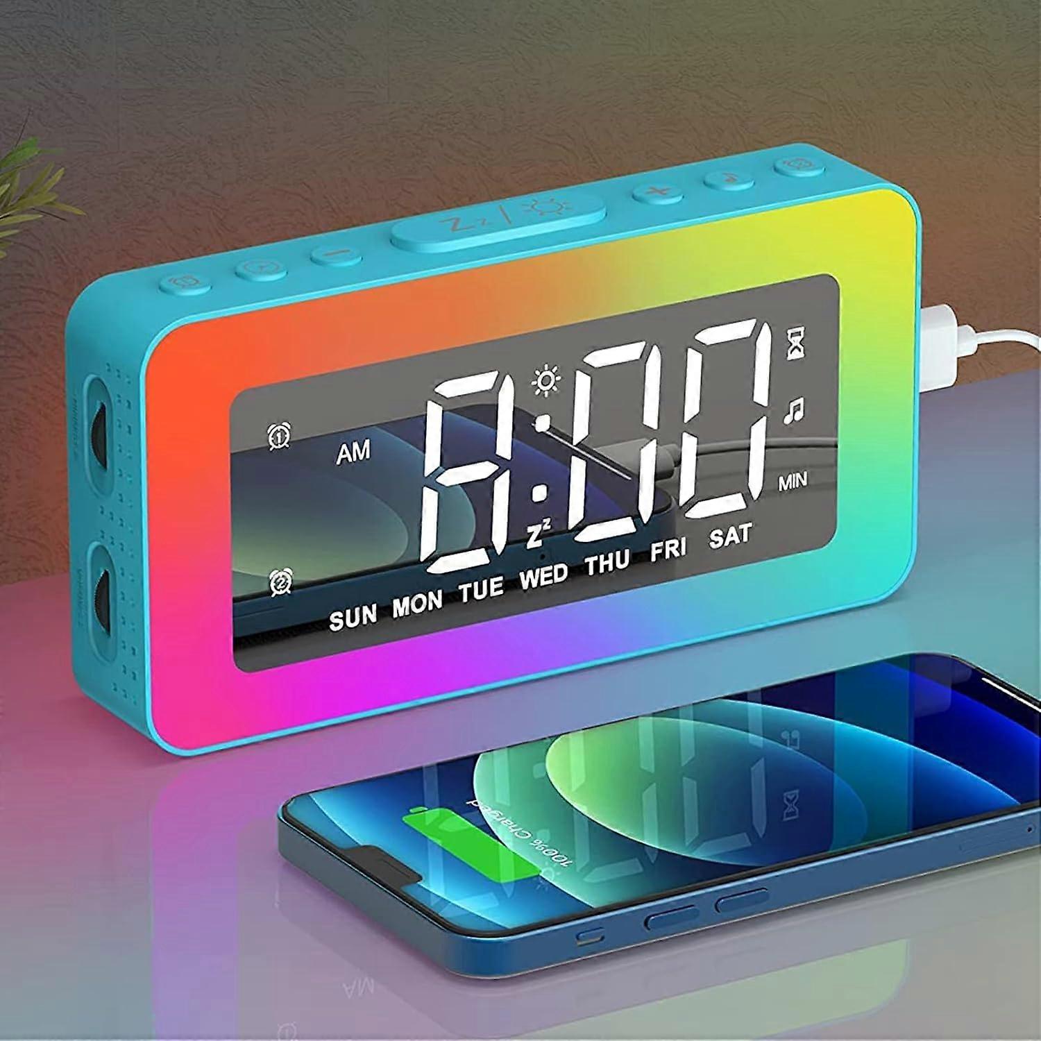 Alarm Clock for Kids, Digital Clock with 8 RGB Night Lights, LED Display Mirror Clock, Dual Alarms