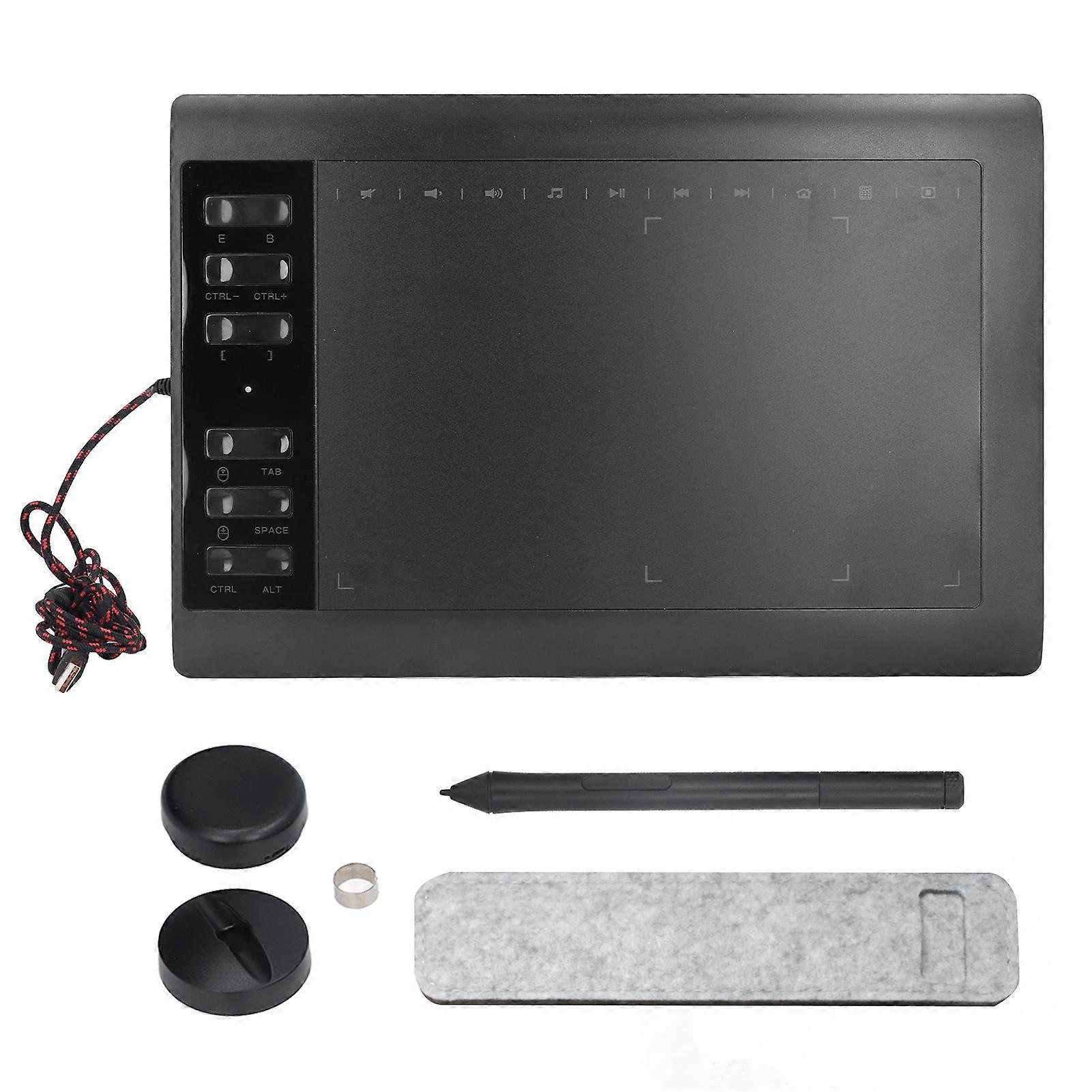 Grafik-Zeichentablett 233PPS 5080LPI 8192 Level Druckempfindlichkeits-Grafiktablett für Desktop-Laptop-Handy Schwarz