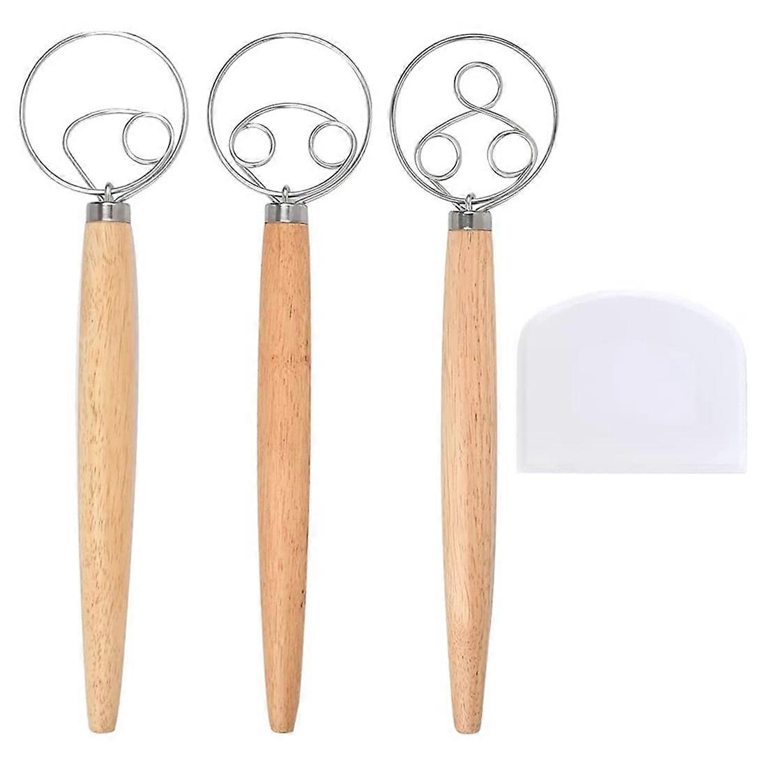 3 Pack Danish Dough Whisk Bread Mixer,Dutch Whisk with Dough Scraper for Bread,Pastry or Pizza Dough,Sourdough Bread,Etc