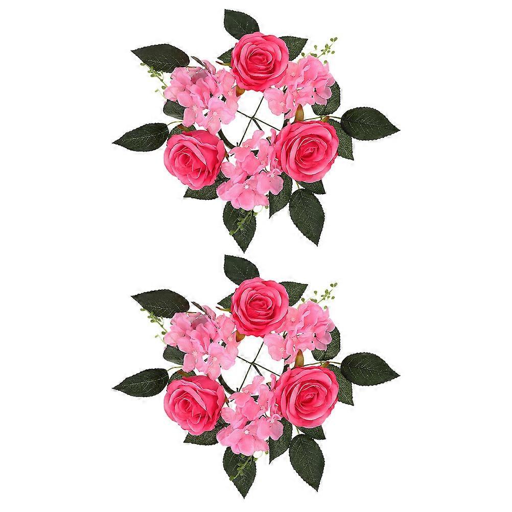 2pcs Candle Wreaths Artificial Rose Candle Rings Flower Table Centerpiece