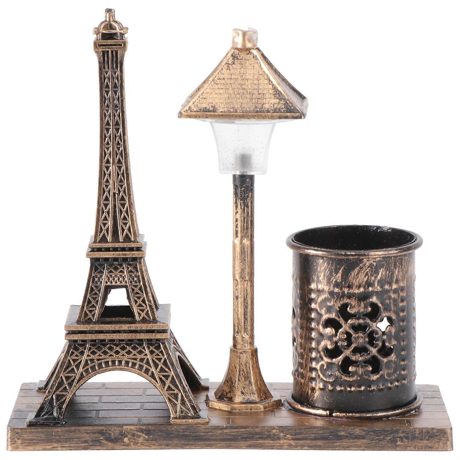 1pc Retro Eiffel Tower Ornament Street Lamp Style Night Light Pen Holder