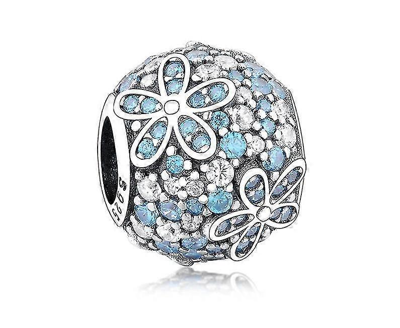 bracelet   teal pave daisy flower charm beads for making   |ch