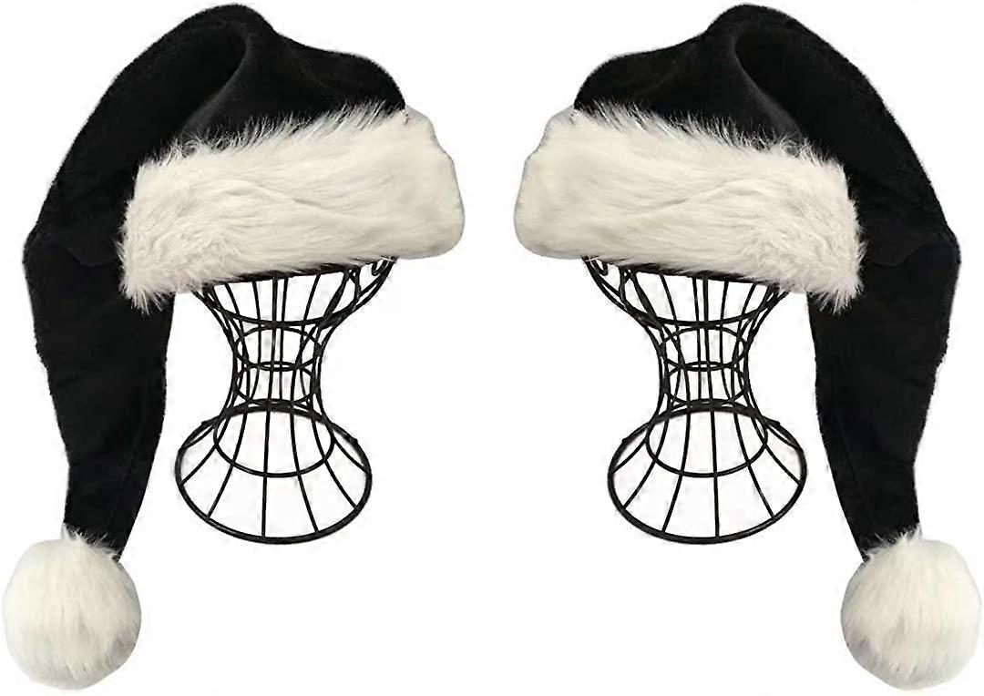 Sort nissehue - Voksne Deluxe Sort/Hvid Julehatpakke 2 stk