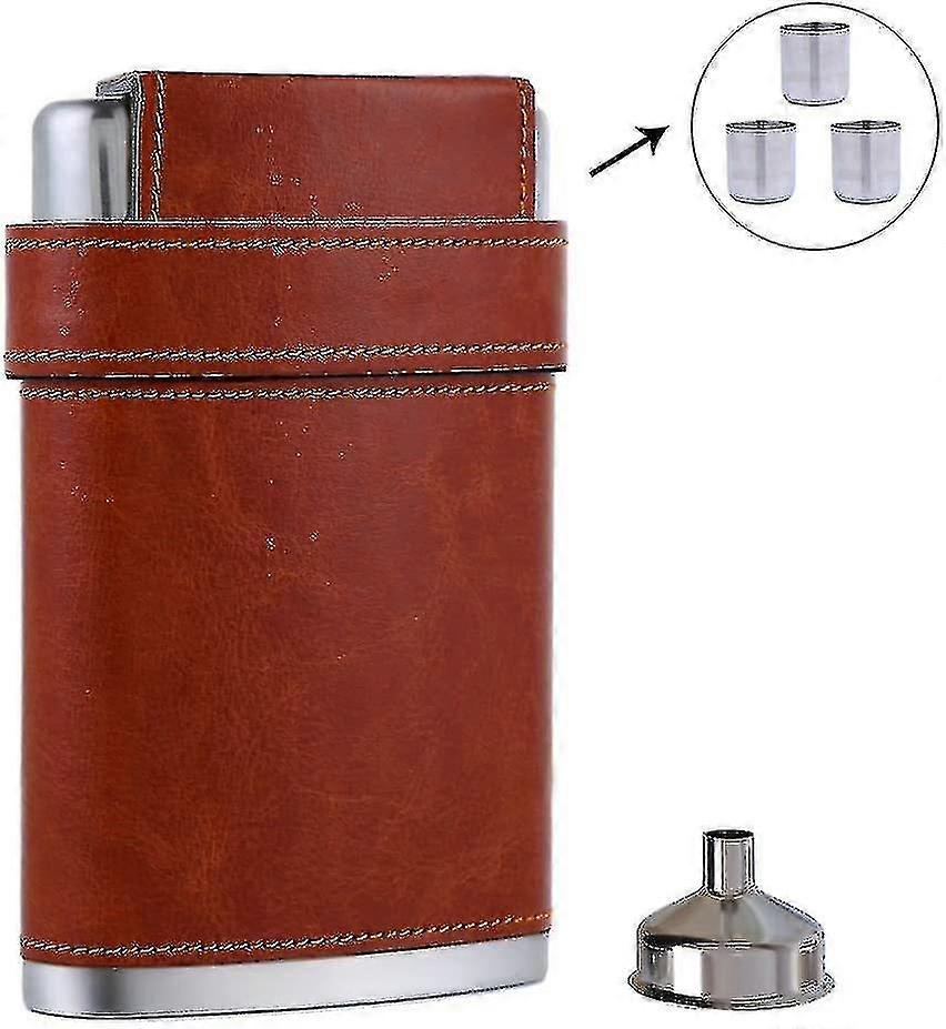Ficka Hip Flask 8 oz med tratt - rostfritt stål med läder lindat lock & 100% läckagesäker-yvan