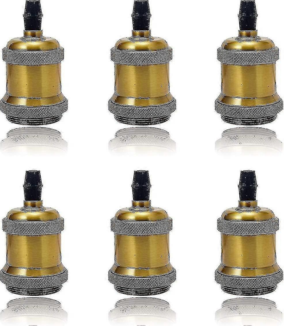 6 Pack E27 Vintage Light Bulb Solid Ceramic Socket Lamp Holder Retro Edison Screw Light Bulb Adapter Socket, Antique Brass