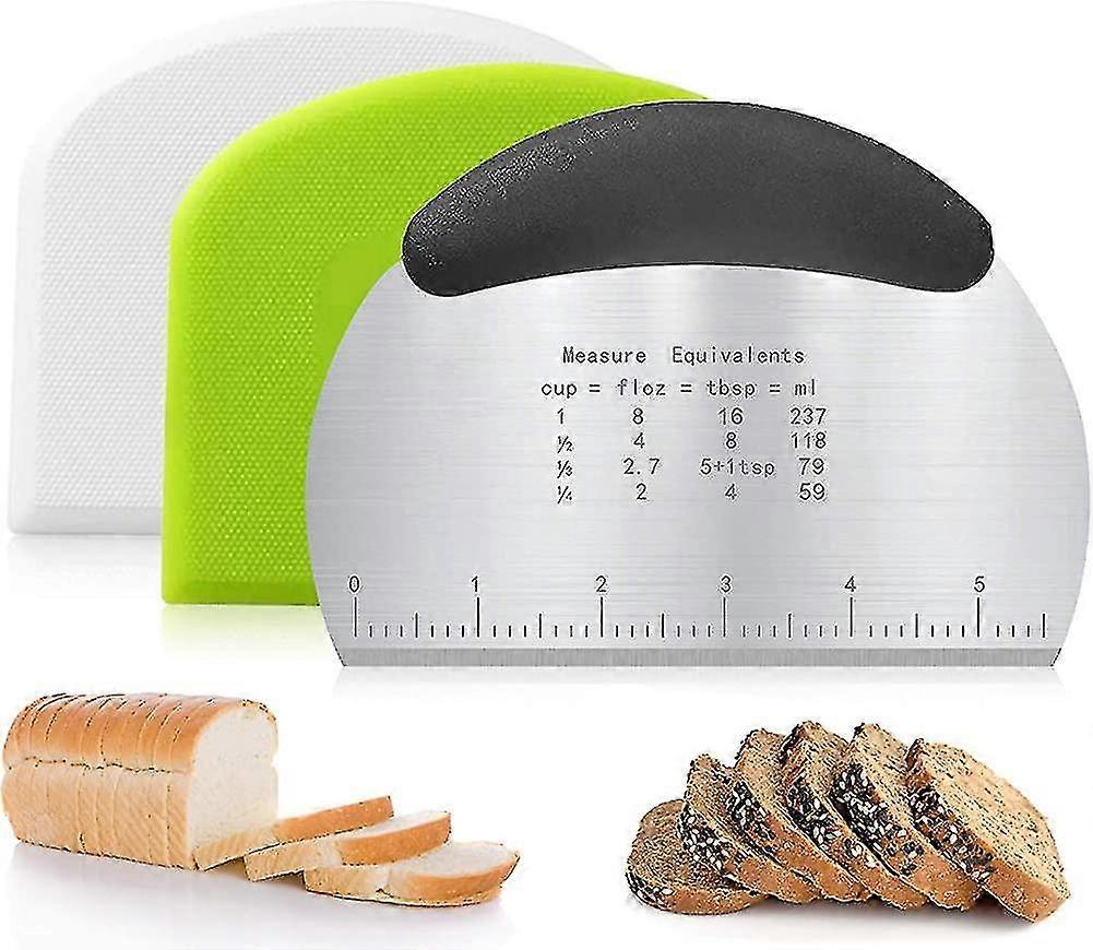 3 stykker deig kutter deig skraper kort, rustfritt stål deig kutter, deig