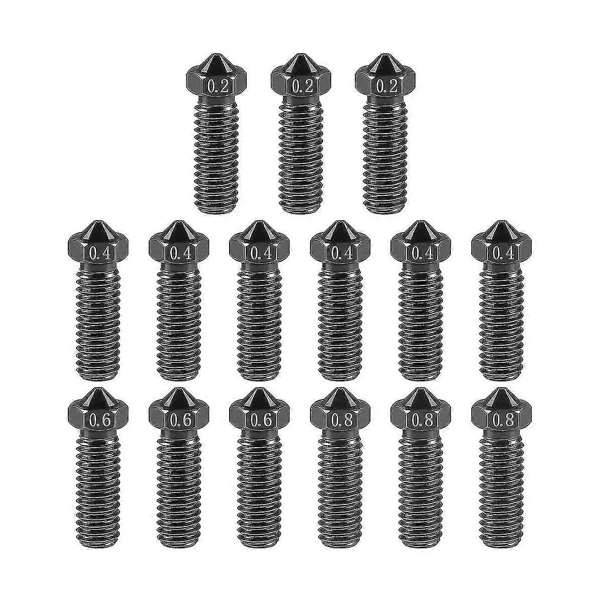 15pcs V6 für Vulkandüsen-Kit M6 Gewinde gehärtete Stahldüsen 0,2 mm 0,4 mm 0,6 mm 0,8 mm Extra Extr
