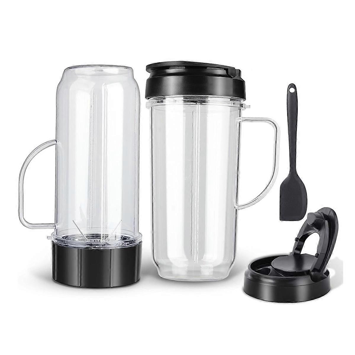 Blender Cups and Blade Replacement Parts 6pcs, 22oz Cup with Flip Top to-Go Lids & Blade for Blender Juicer