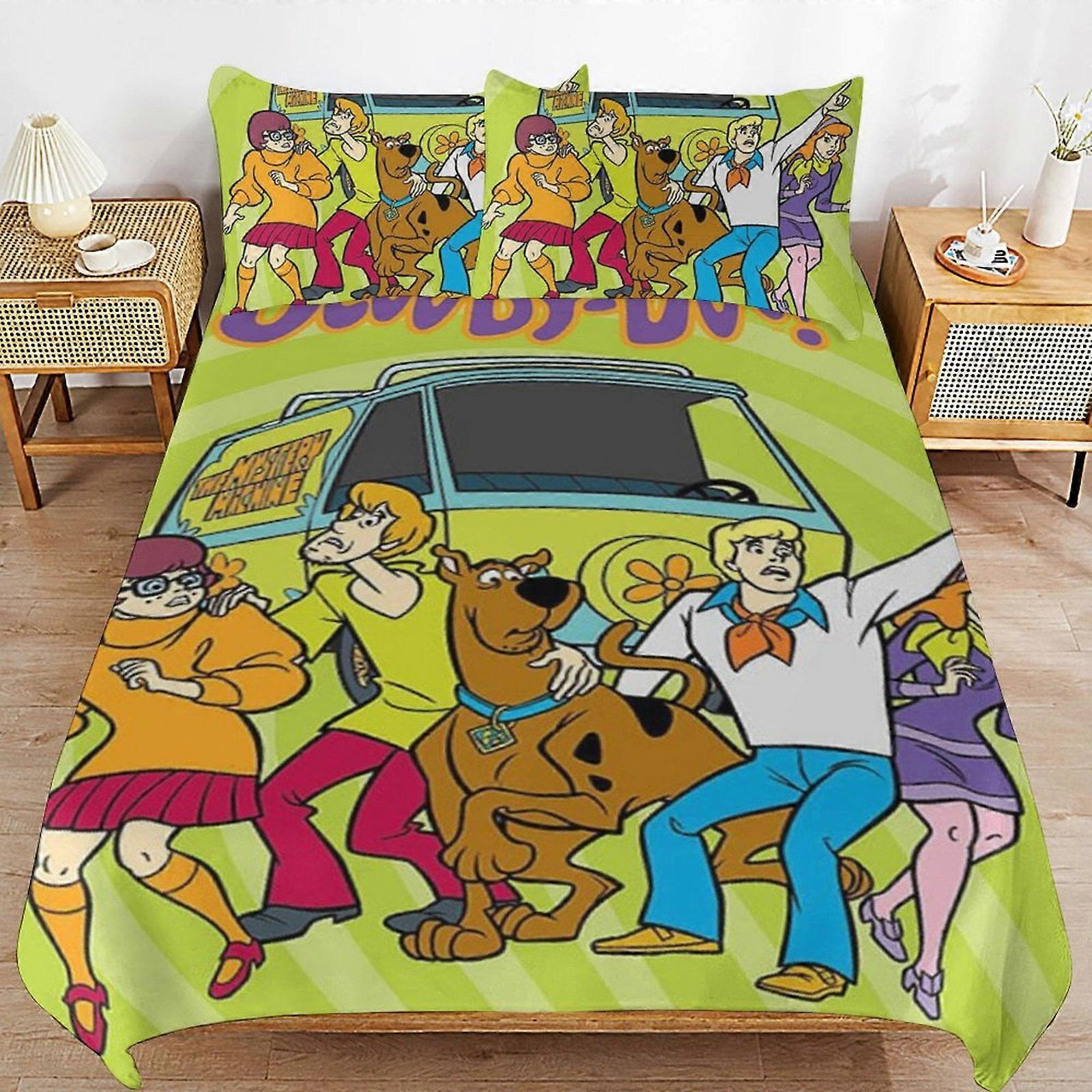 x151 Scooby Doo Conjunto de Edredom 3 Peças Conjunto de Capa de Colcha Conjuntos de Cama Macia para Todas as Estações (1 Edredom 2 Fronhas) hb151