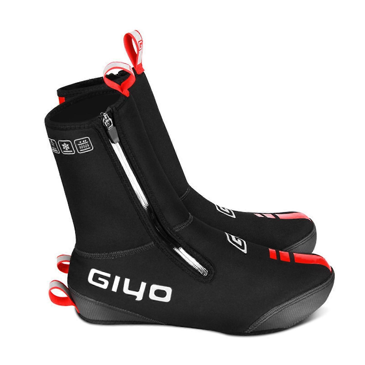 1 Pair Cycling Shoe Covers Waterproof Cold-proof Anti-skid Plush Lining High-tube Fasten Tape Firm