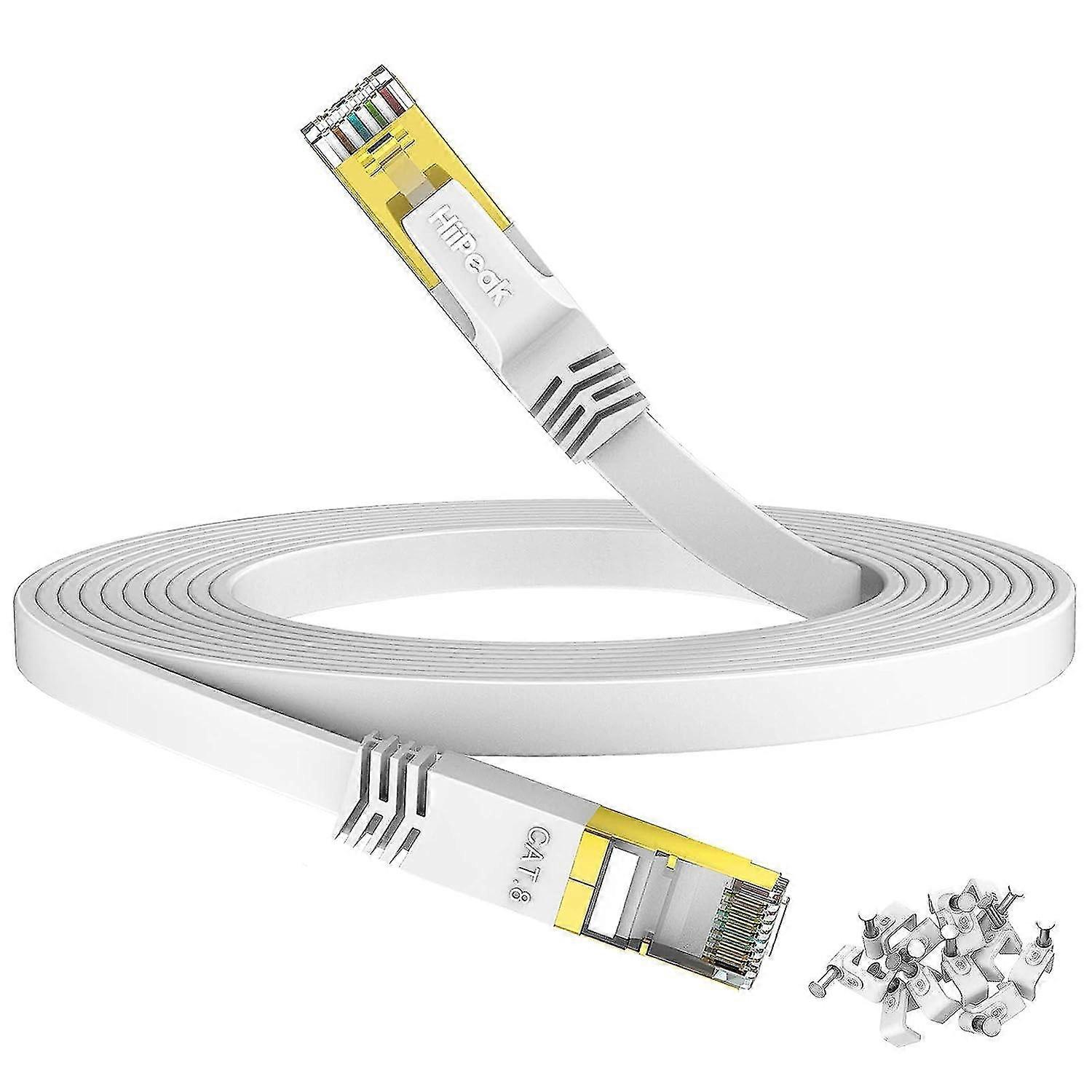 Cat 8 Flat Ethernet Cable 10m, Cat8 Internet Cable 40gbps 2000mhz High-speed Professional Lan Patch Network Cables With Rj45 Gold-plated Connector, Co