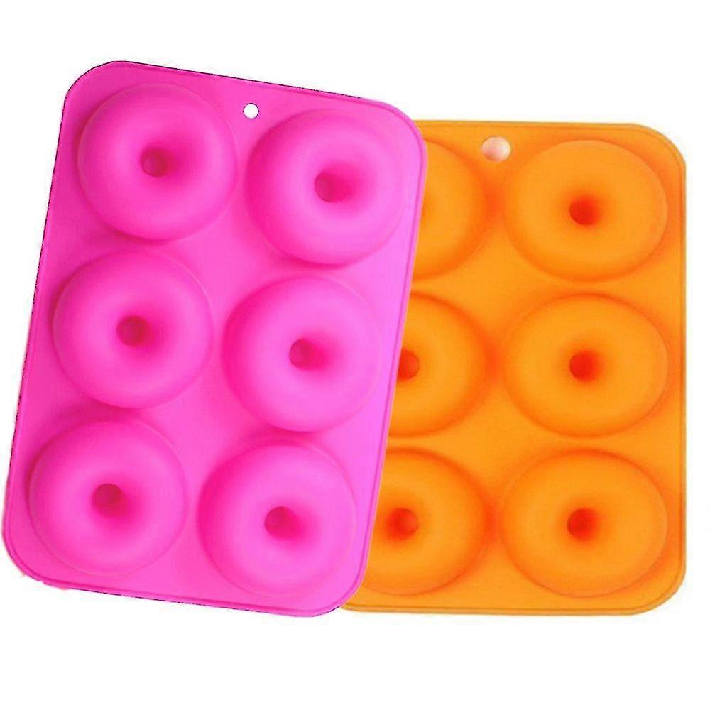 2pcs 6-cavity Silicone Donut Molds, Non-stick Full-sized Safe Baking Tray Maker Baking Pan For Cake Biscuit Bagels Muffins