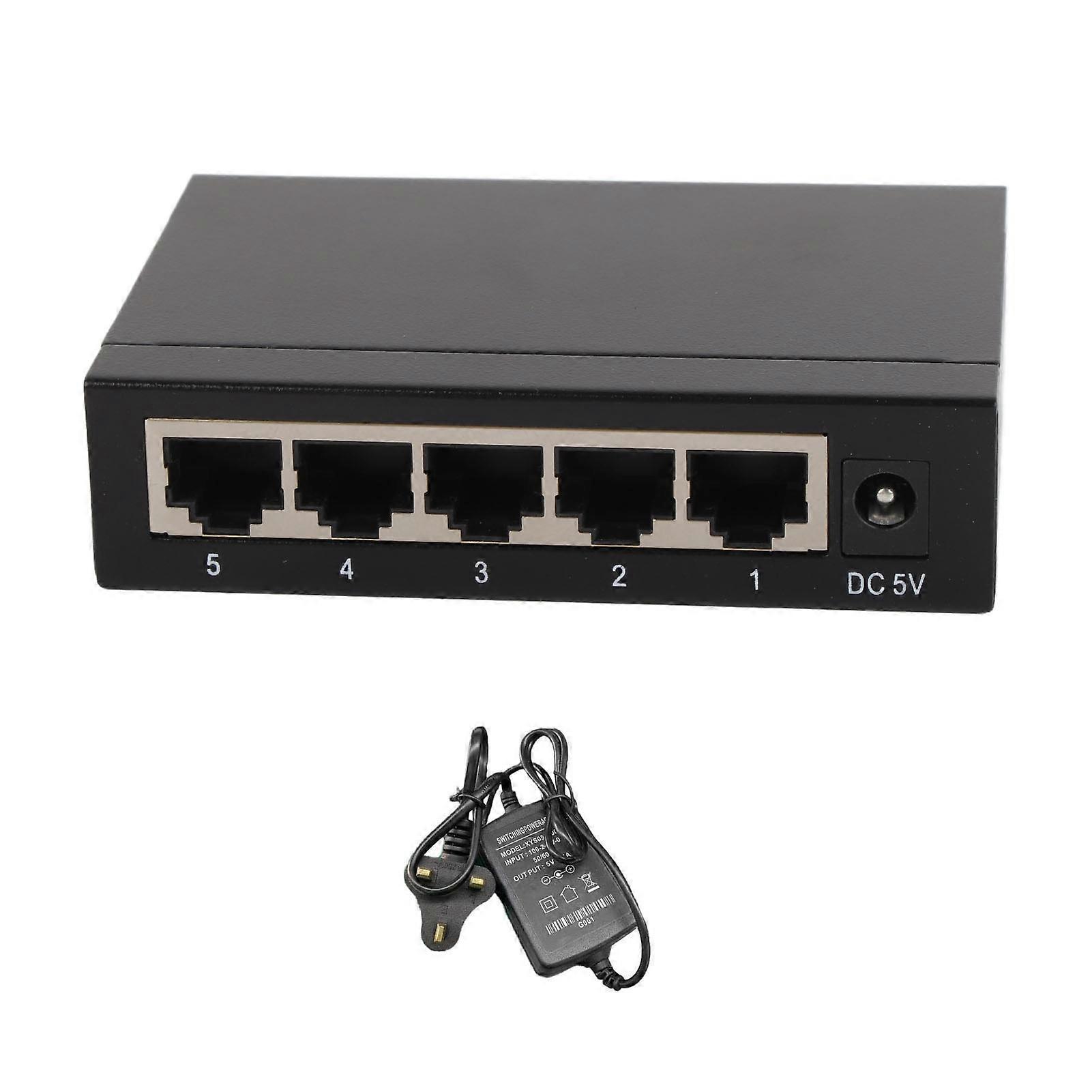 Ethernet Switch 5 Port Gigabit Ethernet Splitter Plug and Play Silent Operation Metal Network Hub for Laptop Game Console Printer 100240V UK Plug